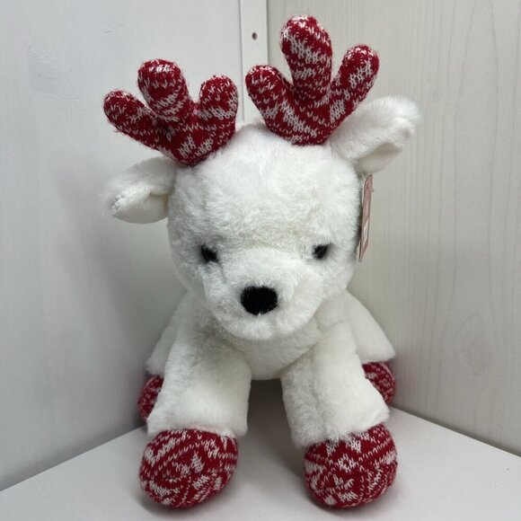 Aurora Christmas Holiday Merry Reindeer Festive Stuffed Animal White Red NWT - Picture 1 of 11